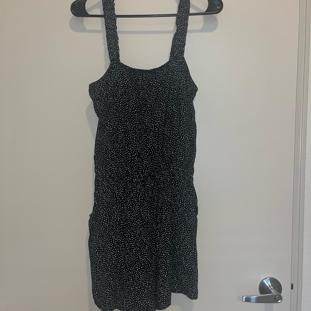 Express Black and White Dotted Romper with Pockets